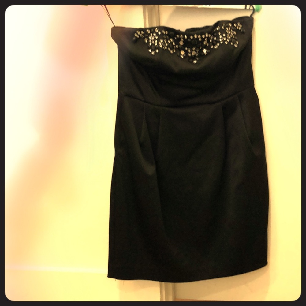 Black strapless cocktail dress